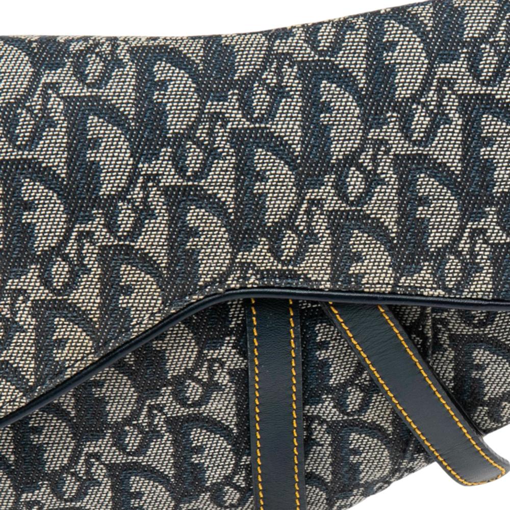 Dior Blue Oblique Canvas and Leather Saddle Bag 5