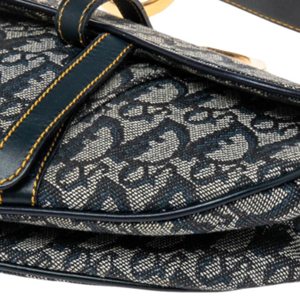 Dior Blue Oblique Canvas and Leather Saddle Bag 6