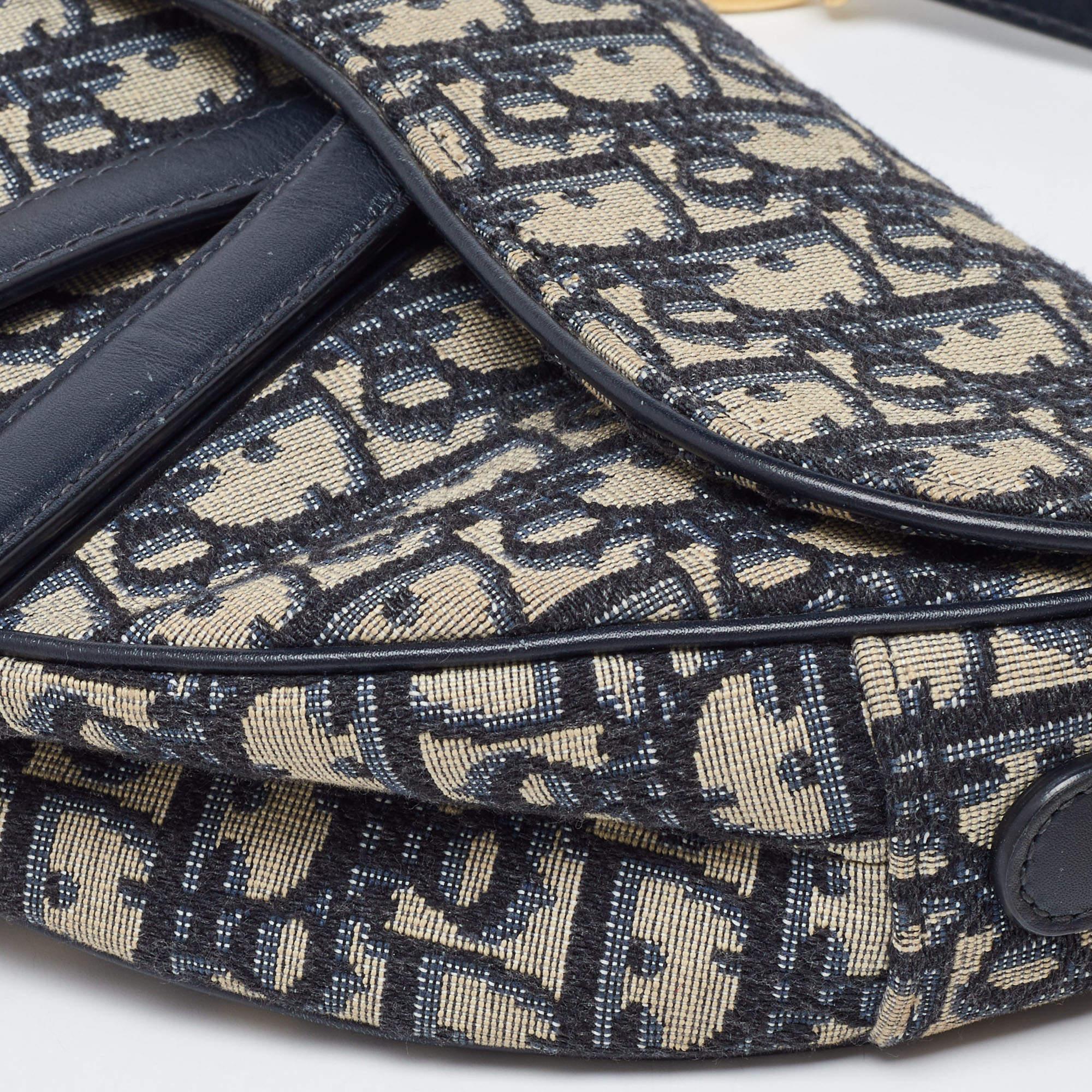 Dior Blue Oblique Canvas and Leather Saddle Bag 7