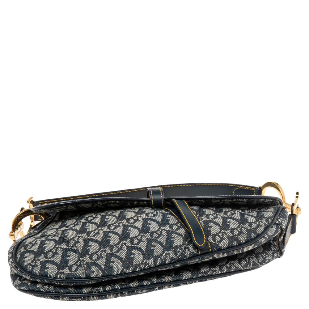 Women's Dior Blue Oblique Canvas and Leather Saddle Bag