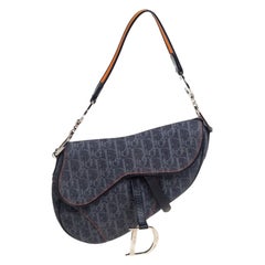 Dior Blue Oblique Canvas and Leather Saddle Bag