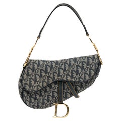 Dior Blue Oblique Canvas and Leather Saddle Bag