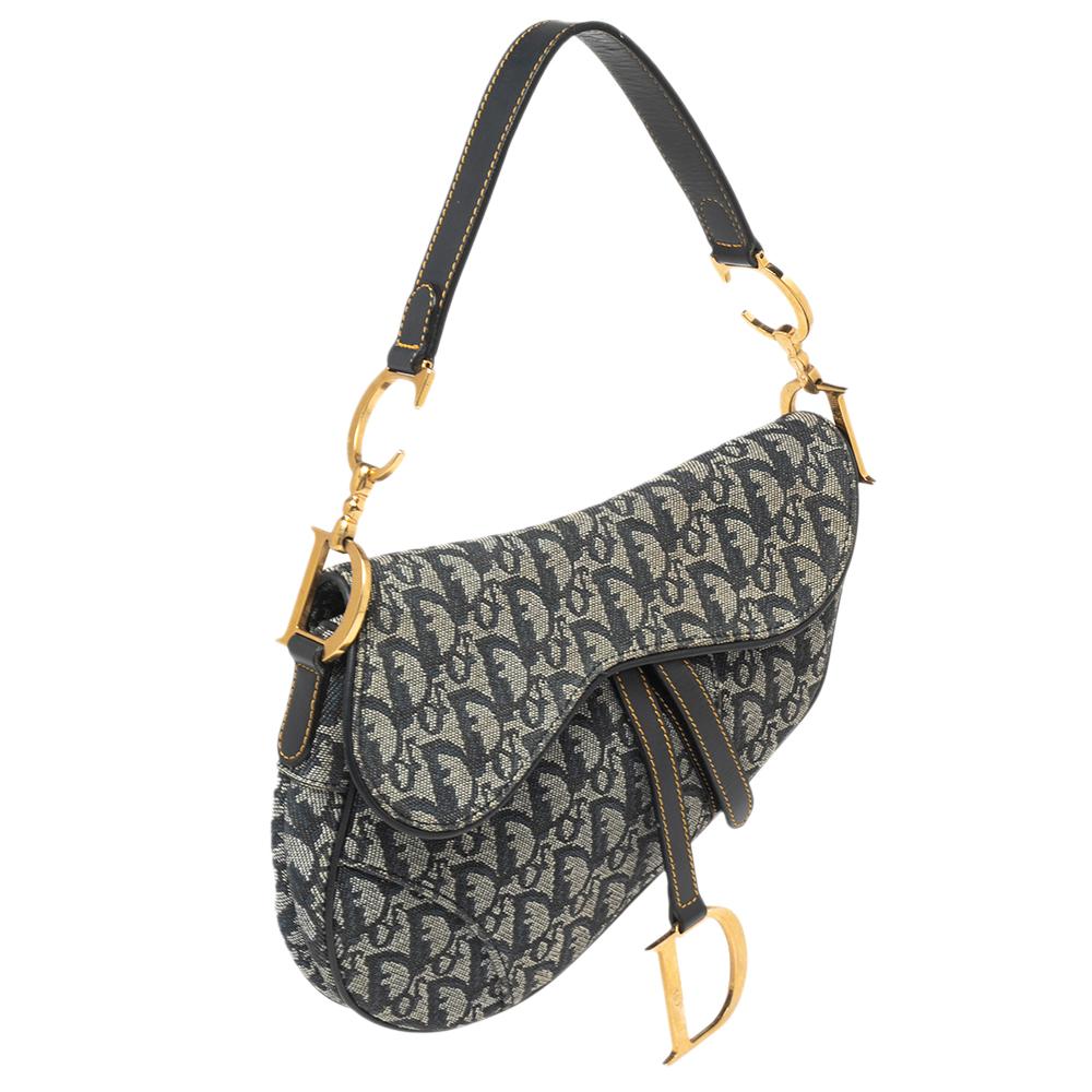 Dior Blue Oblique Denim Saddle Bag In Good Condition In Dubai, Al Qouz 2