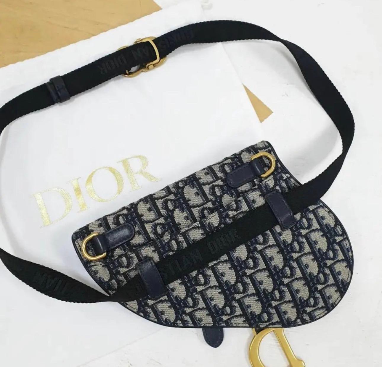 Black Dior Blue Oblique Embroidery Monogram Saddle Bag For Sale