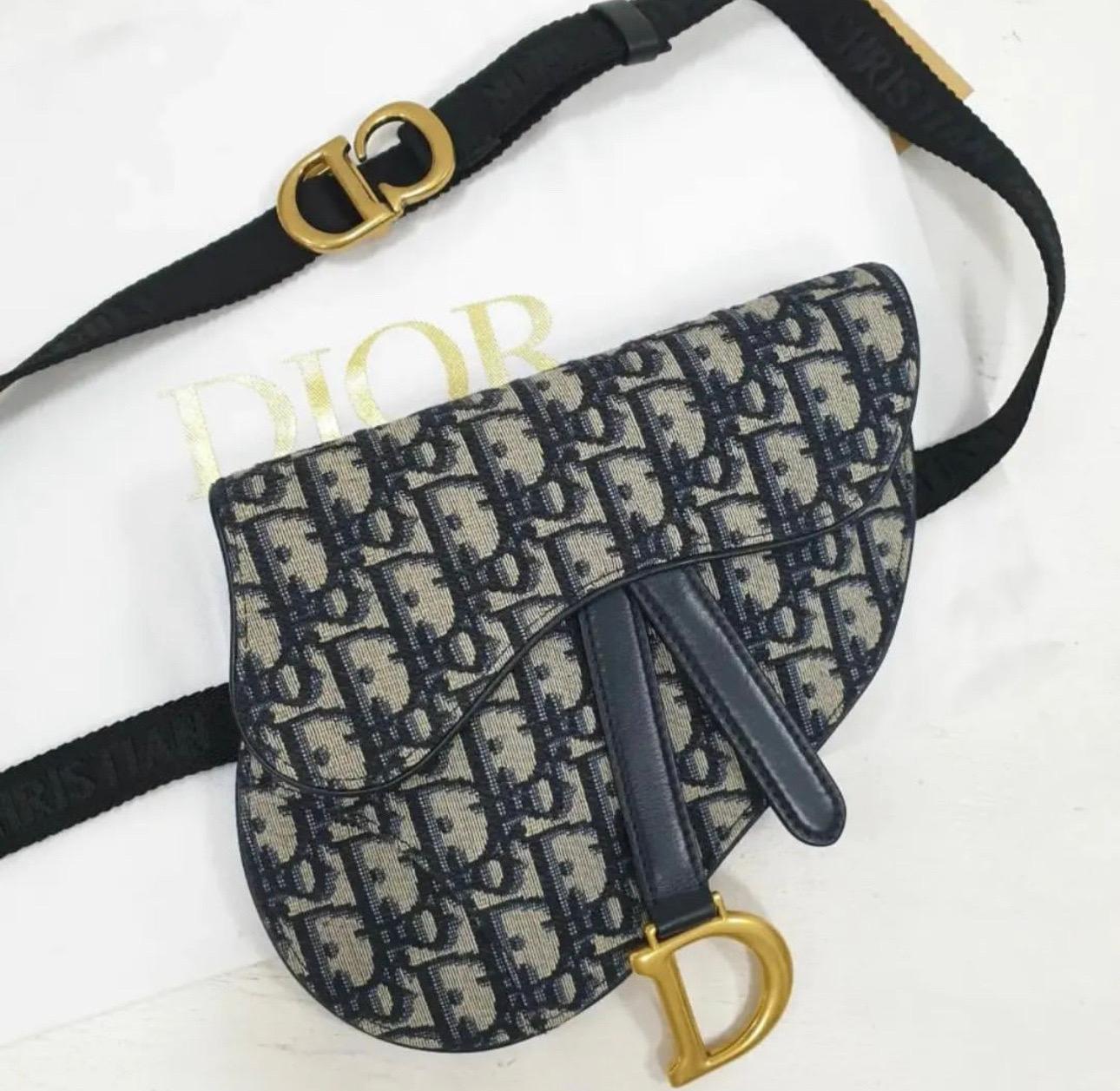 Dior Blue Oblique Embroidery Monogram Saddle Bag In Excellent Condition For Sale In Krakow, PL
