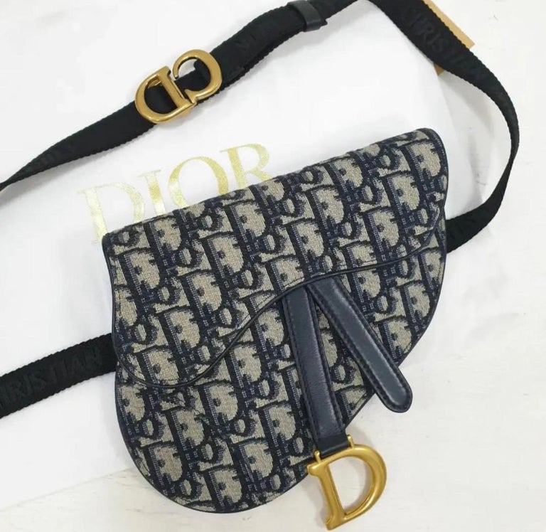 Dior Saddle Bag Blue Oblique Embroidery Full-Set at 1stDibs
