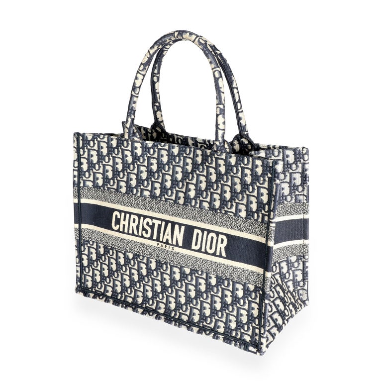 MINI BOOK TOTE 26 BLUE OBLIQUE EMBROIDERY