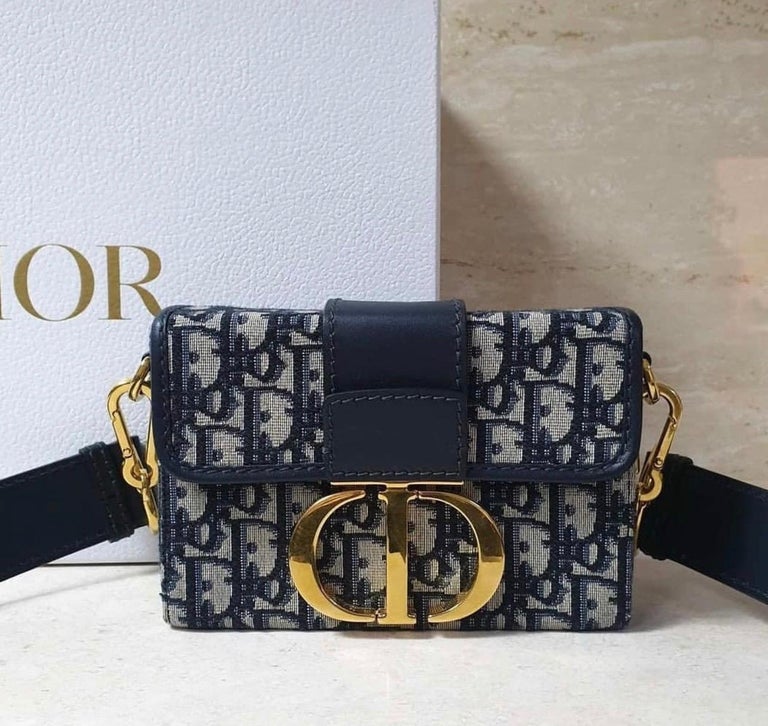 Dior Blue Oblique Jacquard 30 Montaigne Bag For Sale at 1stDibs