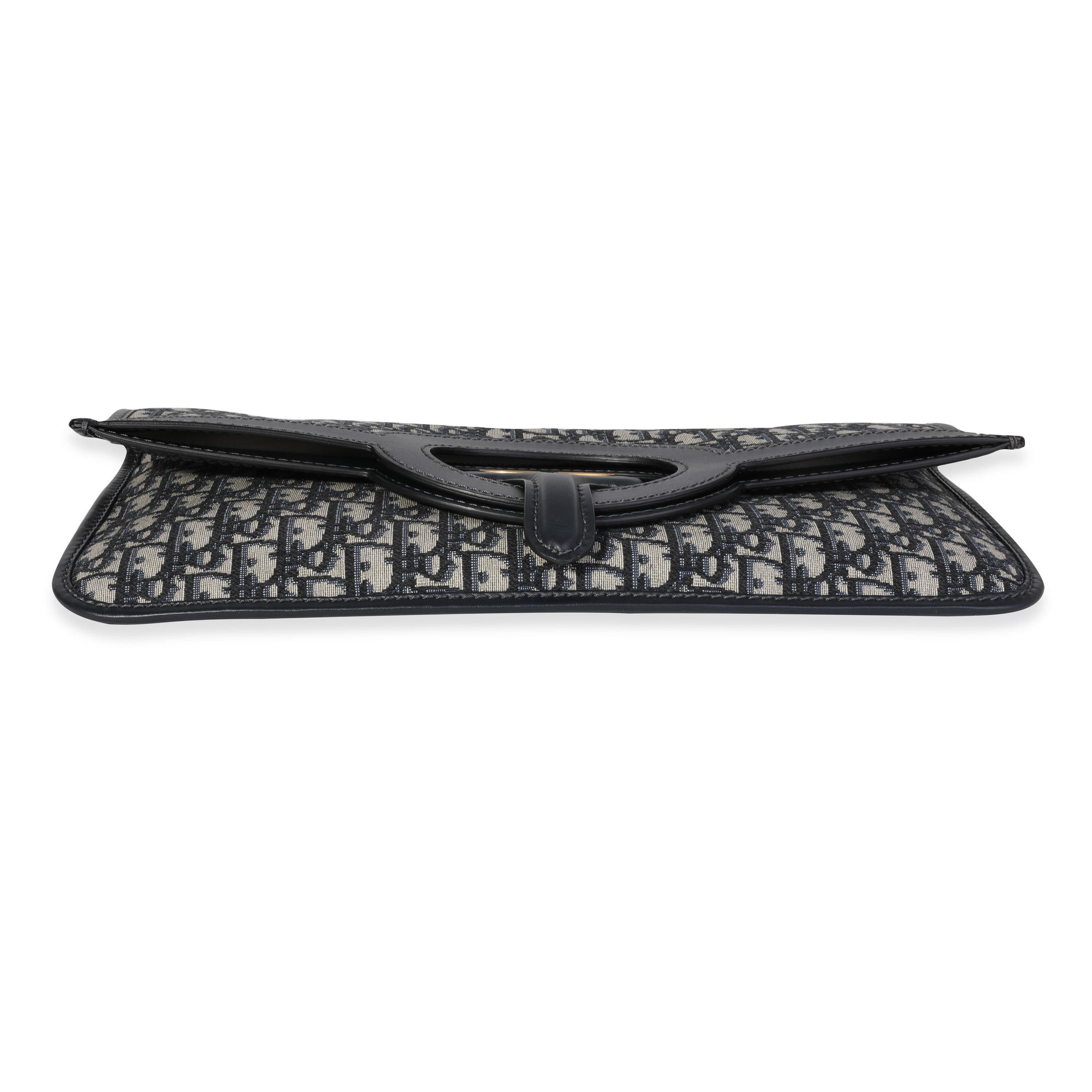 Dior Blue Oblique Jacquard Fold Over Clutch In Excellent Condition In New York, NY