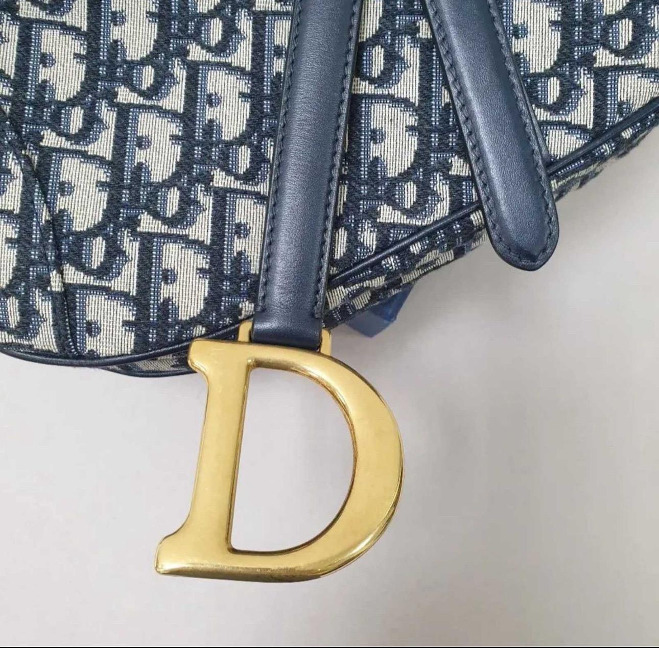Dior Blue  Oblique Jacquard Saddle Bag  In Good Condition In Krakow, PL