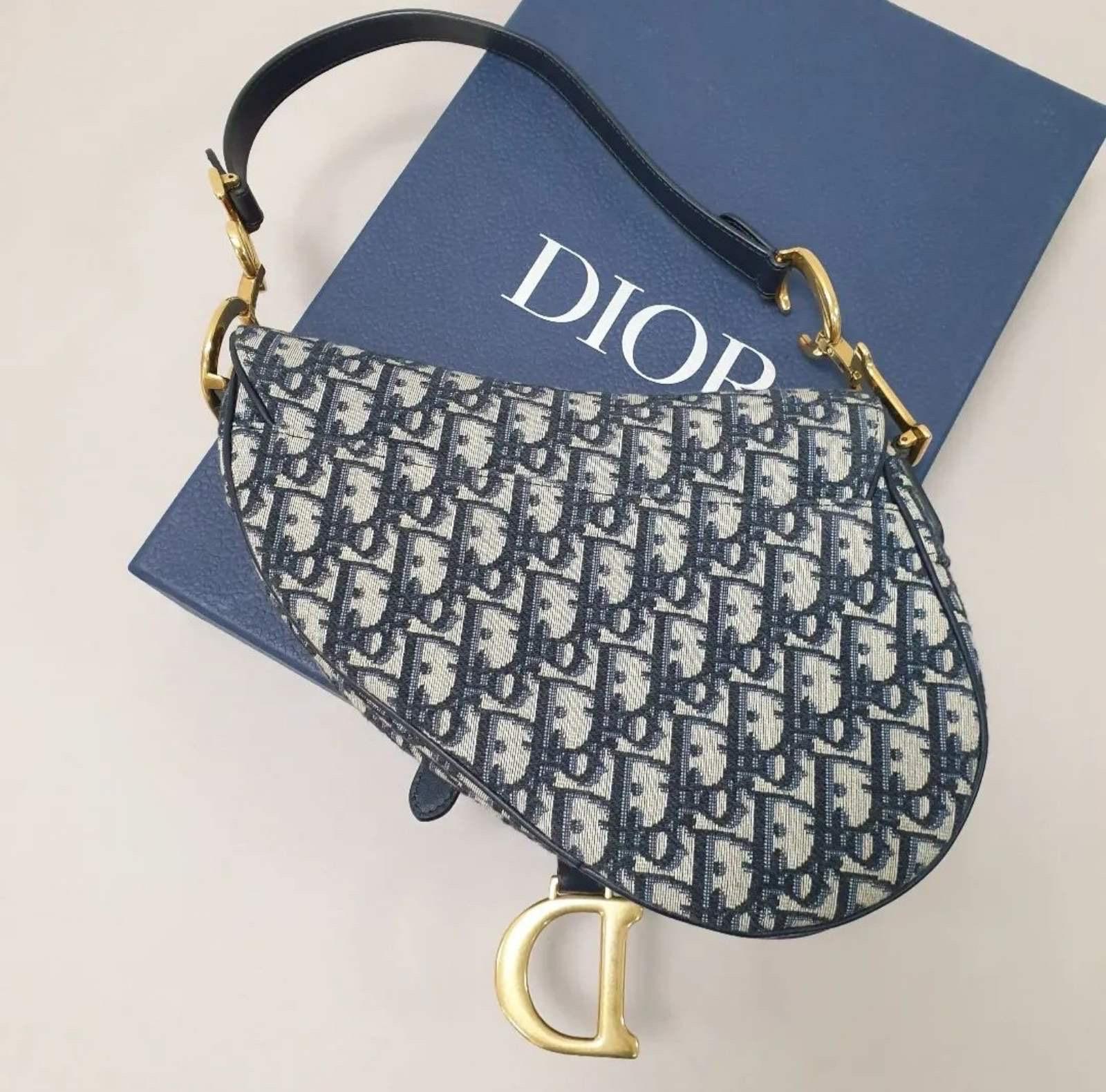 Dior Blue  Oblique Jacquard Saddle Bag  1
