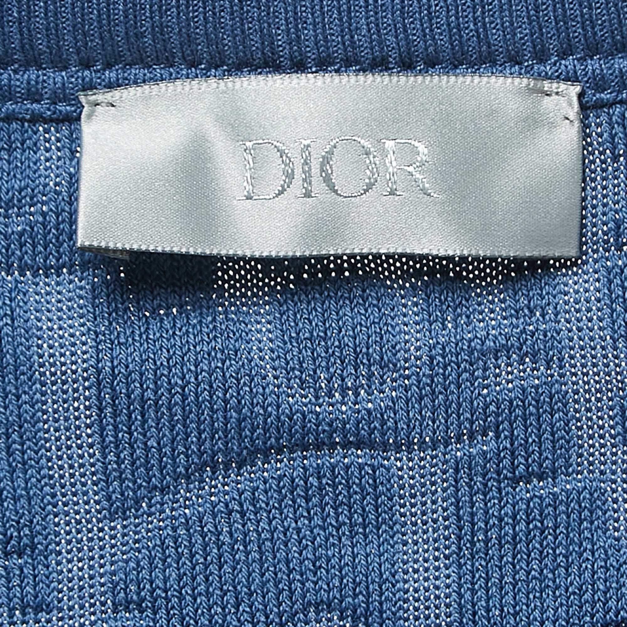 Dior Blue Oblique Jacquard Terry Cotton Relaxed Fit T-Shirt L In Excellent Condition In Dubai, Al Qouz 2