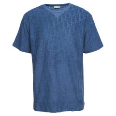 Dior Blue Oblique Jacquard Terry Cotton Relaxed Fit T-Shirt L