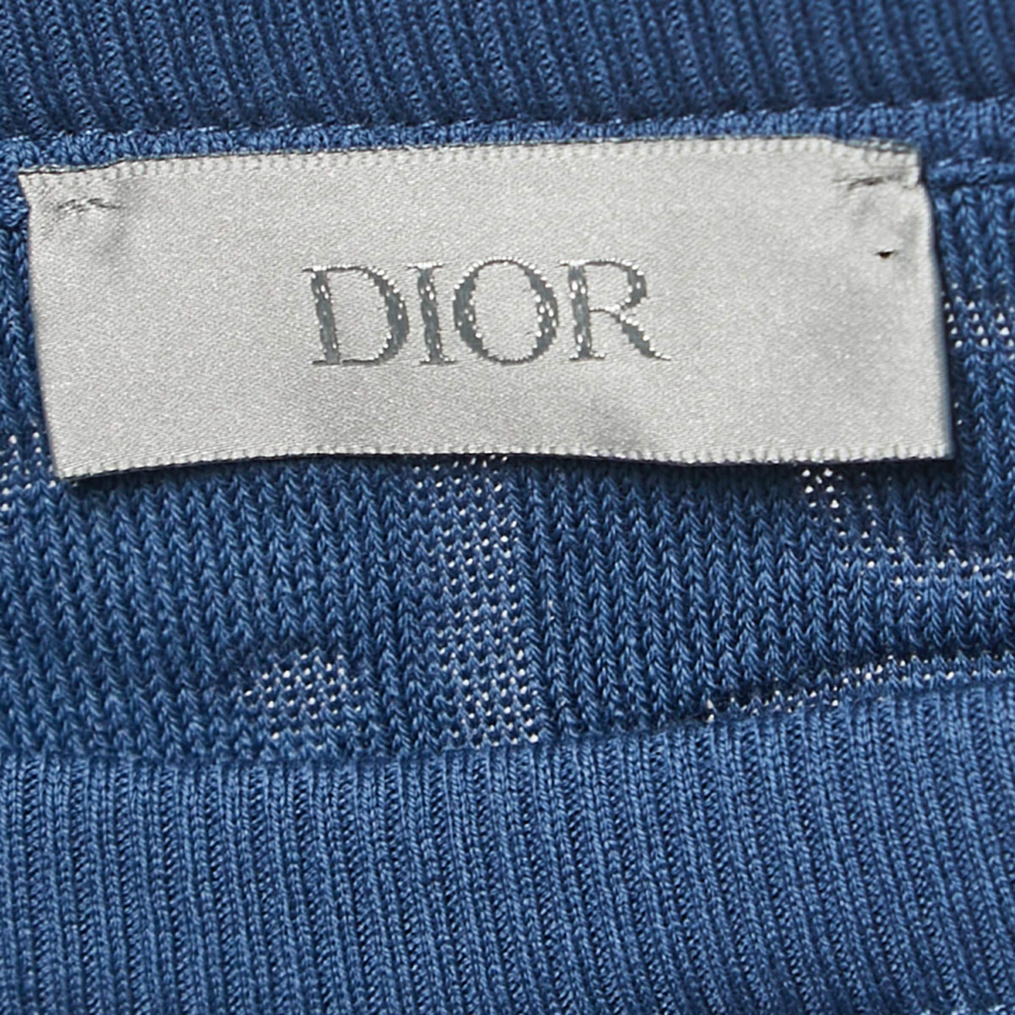 Dior Blue Oblique Jacquard Terry Cotton Relaxed Fit T-Shirt M 2