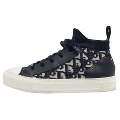 Dior Blue Oblique Knit Fabric and Leather Walk'n'Dior Sneakers Size 38.5