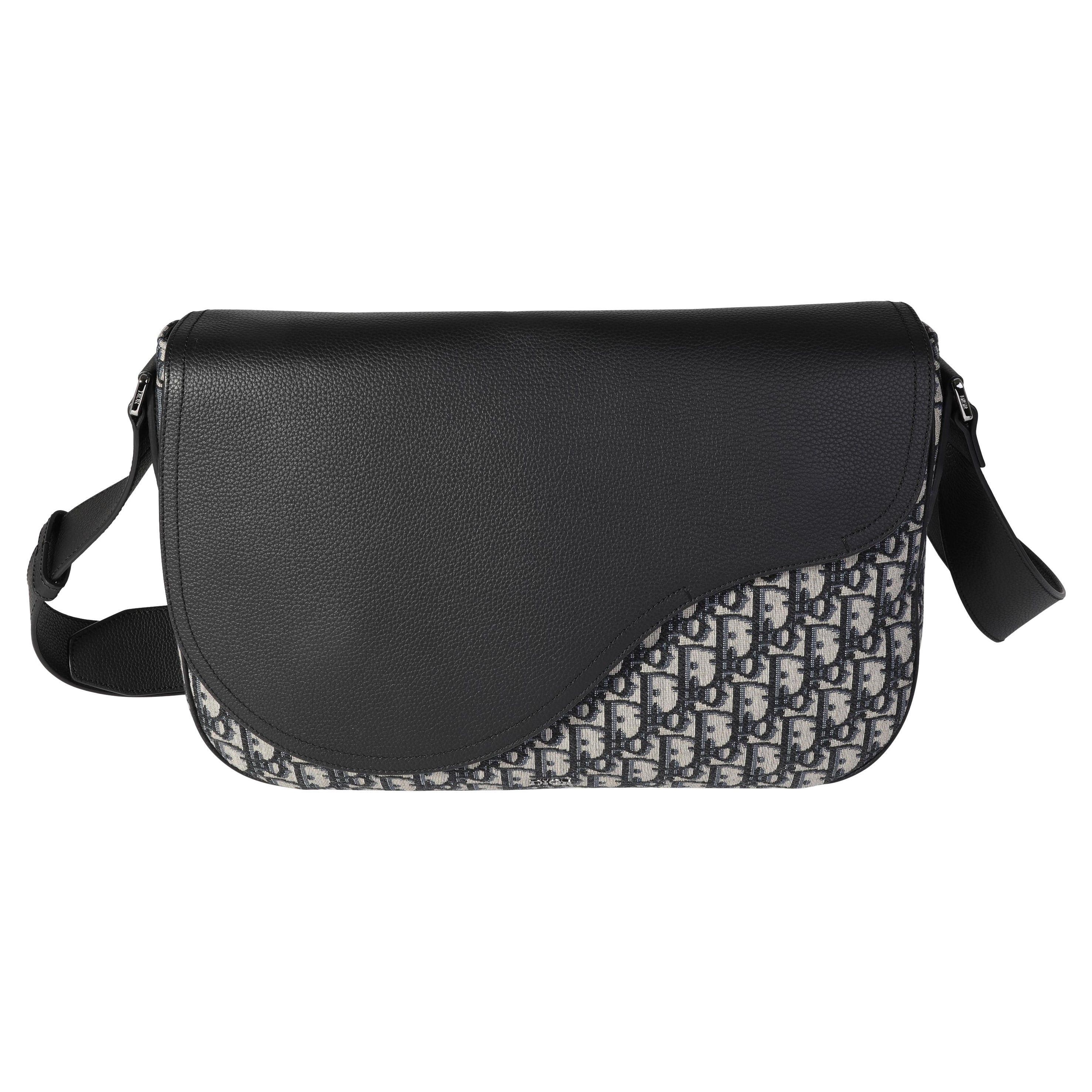 Borsa messenger Dior blu obliqua e con sella in pelle