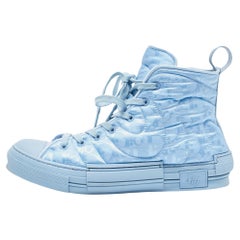 Dior Blue Oblique Quilted Fabric B23 High Top Sneakers Size 42.5