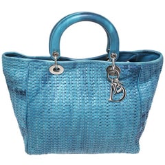 Dior Blue Ombre Woven Leather Medium Soft Lady Dior Tote