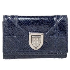 Dior Blue Patent Leather Diorama Elancee Trifold Wallet