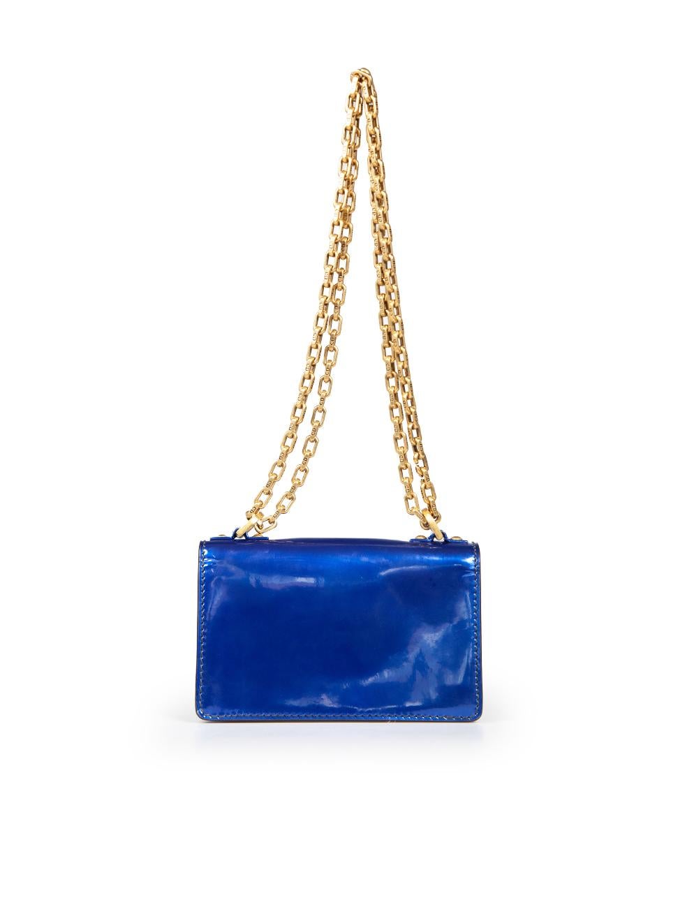 Dior Blue Patent Leather J'adior Mini Flap Bag In Good Condition In London, GB