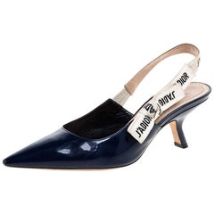 Dior Blaue Lackleder J'Adior spitz zulaufende Slingback-Sandalen Größe 36,5