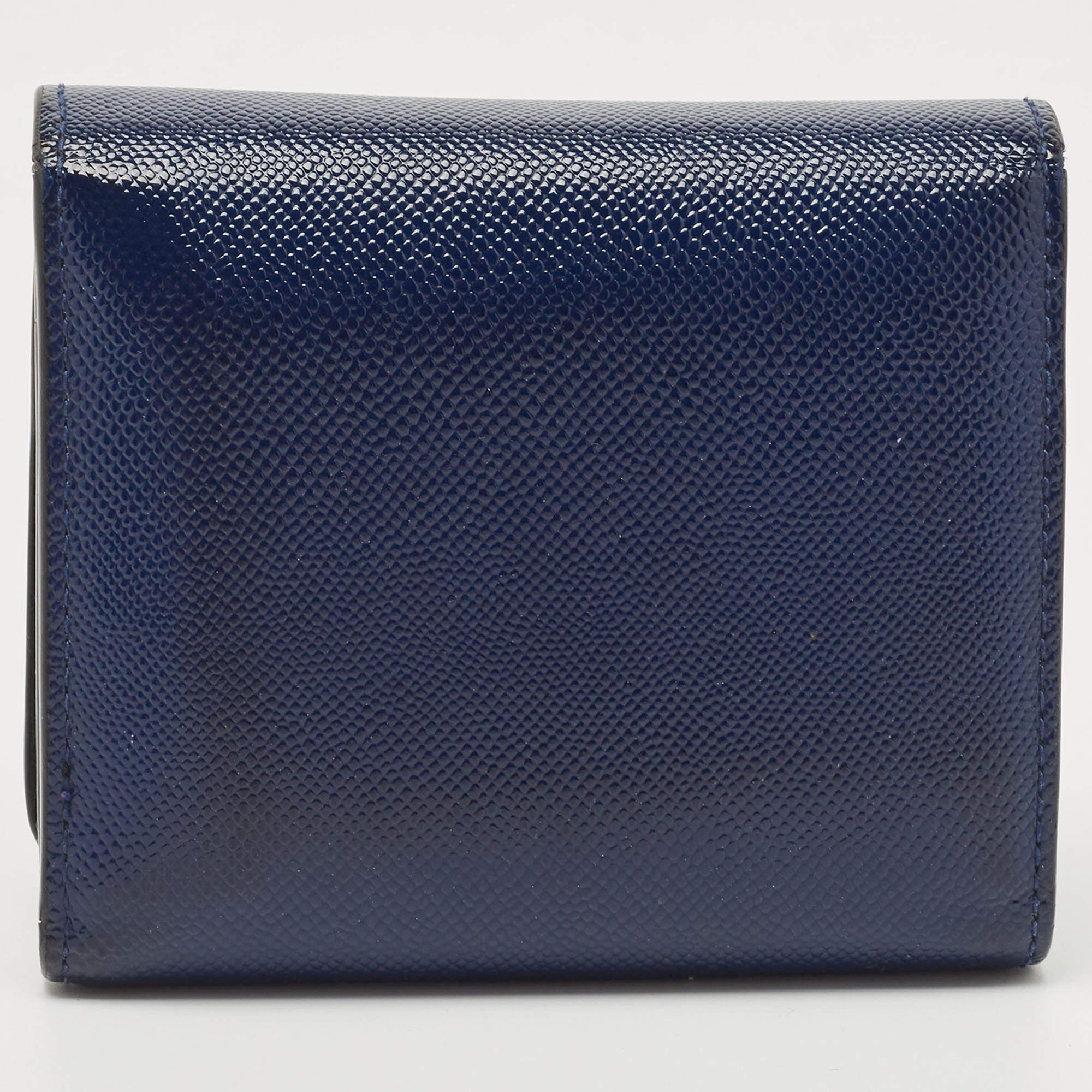 Donna Portafoglio Mania Trifold in pelle verniciata blu di Dior