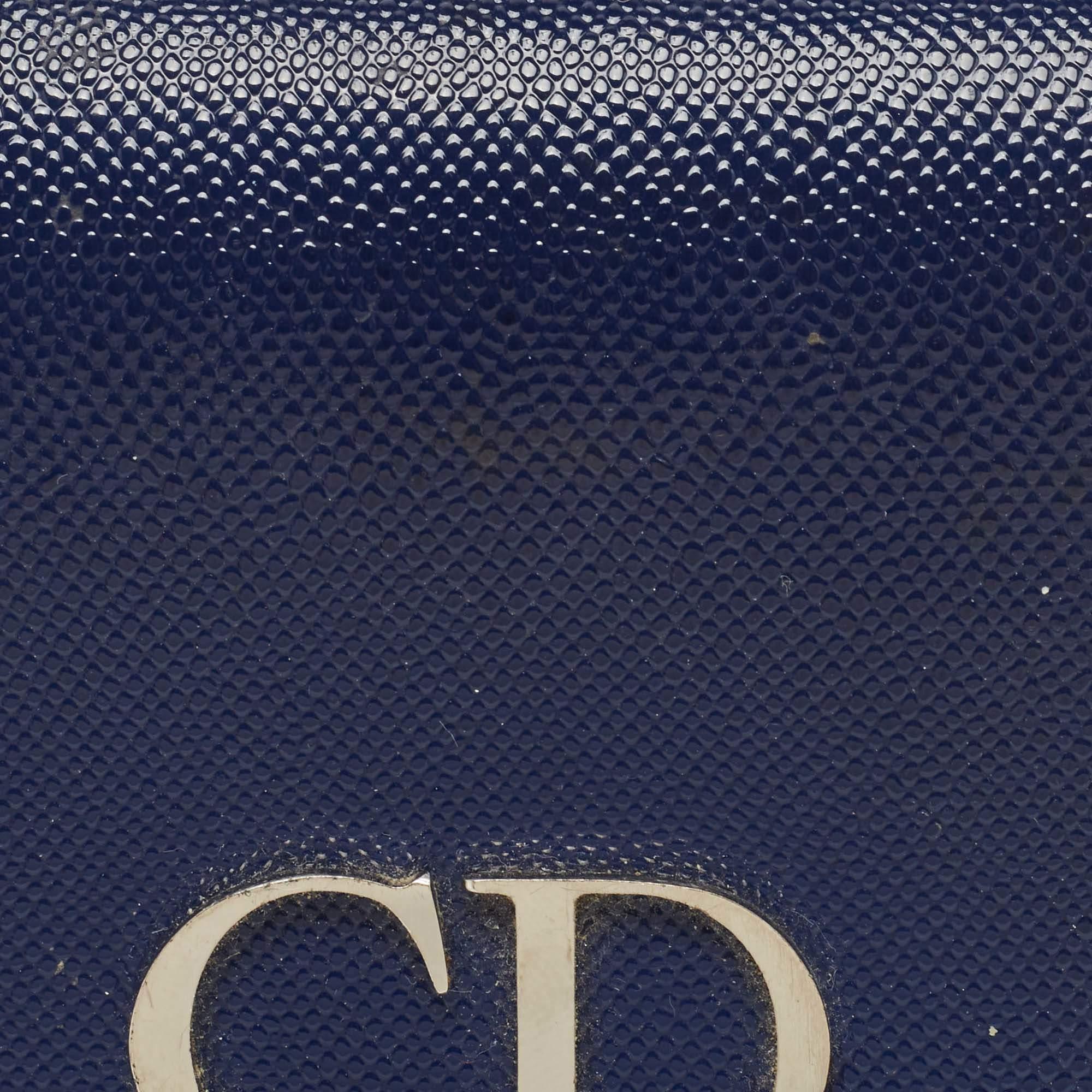Portafoglio Mania Trifold in pelle verniciata blu di Dior 1