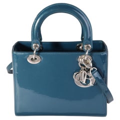 Dior Blue Patent Leather Medium Lady Dior Bag