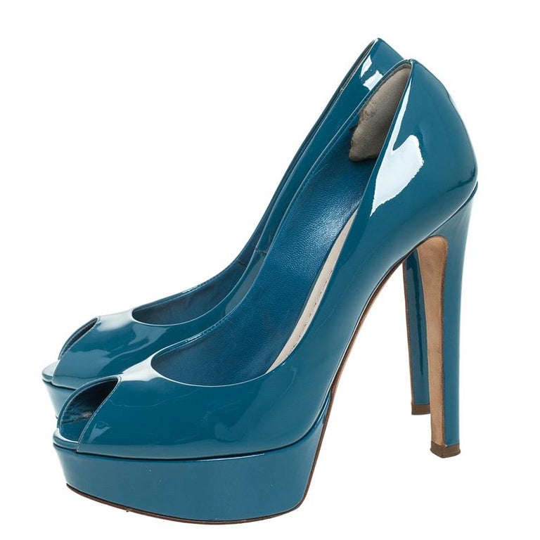 Dior Blue Patent Leather Miss Dior Peep Toe Platform Pumps Size 36 For ...