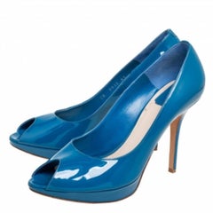 Miss Dior in pelle verniciata blu con piattaforma Peep Toe Taglia 41