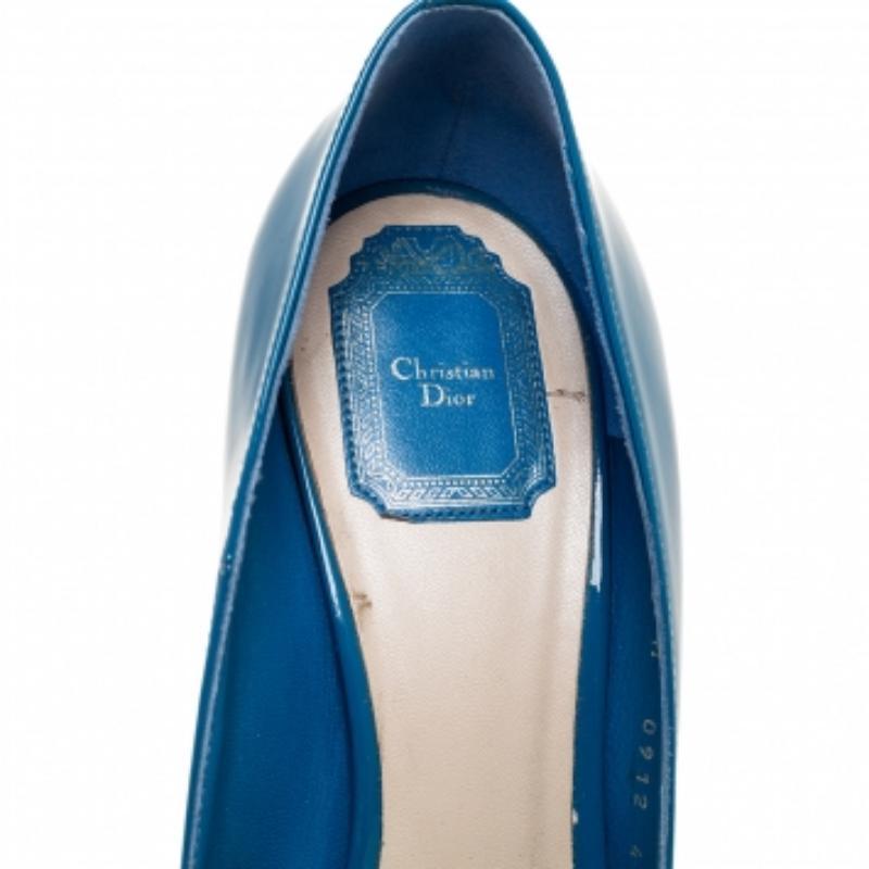 Women's Dior Blue Patent Leather Miss Dior Peep Toe Platform Pumps Size 41 For Sale