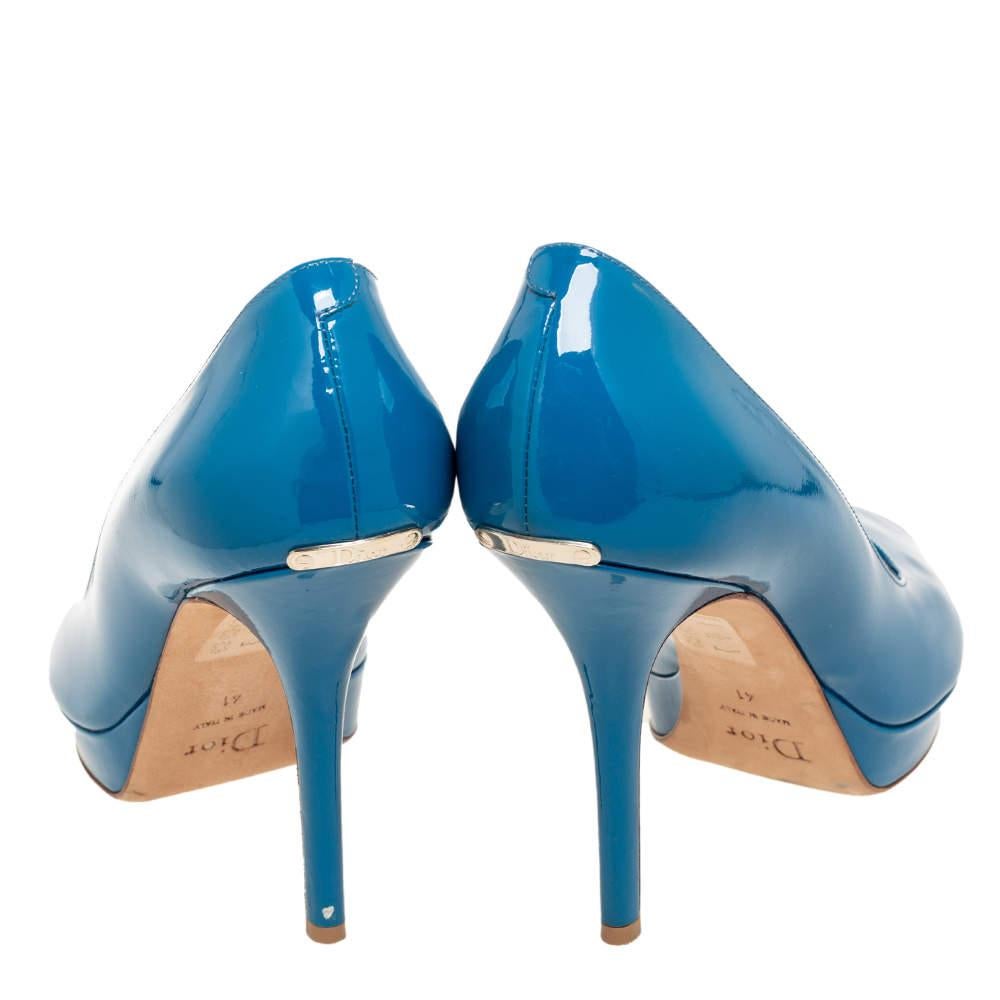 Dior Blue Patent Leather Miss Dior Peep Toe Platform Pumps Size 41 For Sale 3