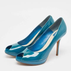 Dior Blue Patent Leather Miss Dior Peep Toe Pumps 42