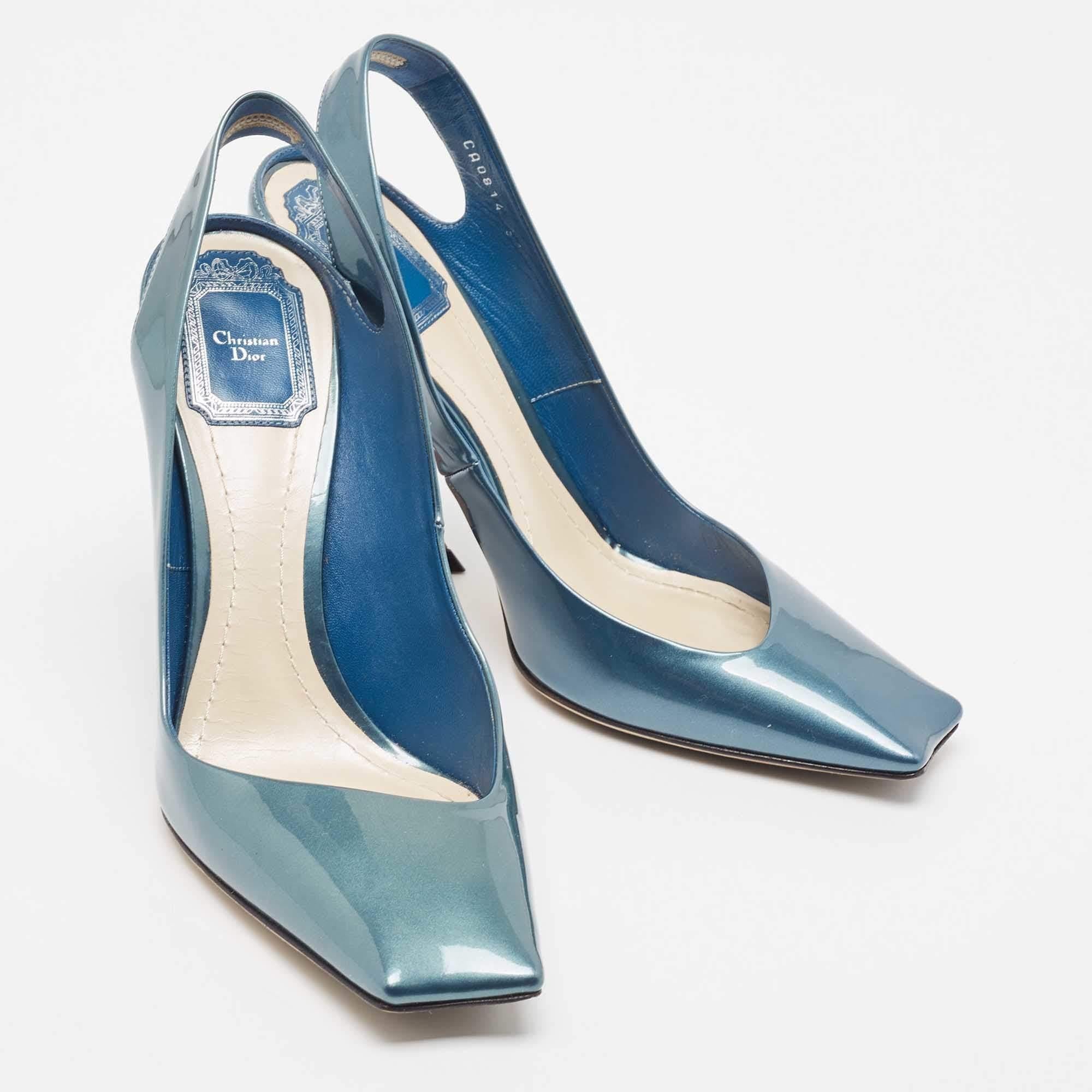 Gray Dior Blue Patent Slingback Pumps Size 39