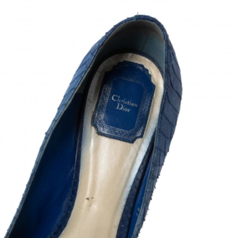 Women's Dior Blue Python Embossed Leather Miss Dior Peep-Toe Pumps Size 41