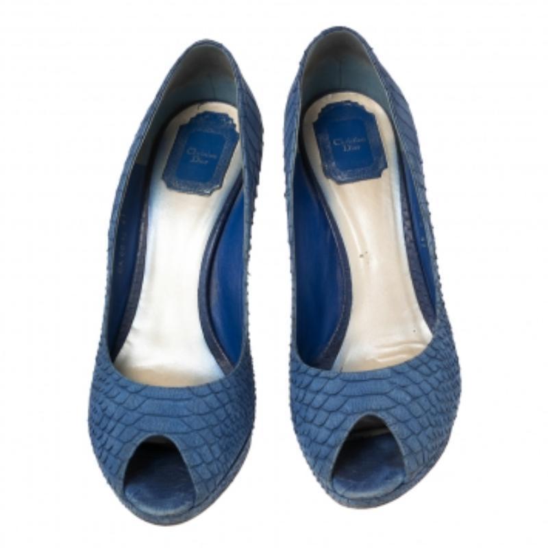 Dior Blue Python Embossed Leather Miss Dior Peep-Toe Pumps Size 41 1
