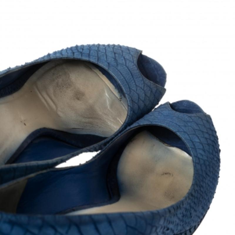 Dior Blue Python Embossed Leather Miss Dior Peep-Toe Pumps Size 41 2