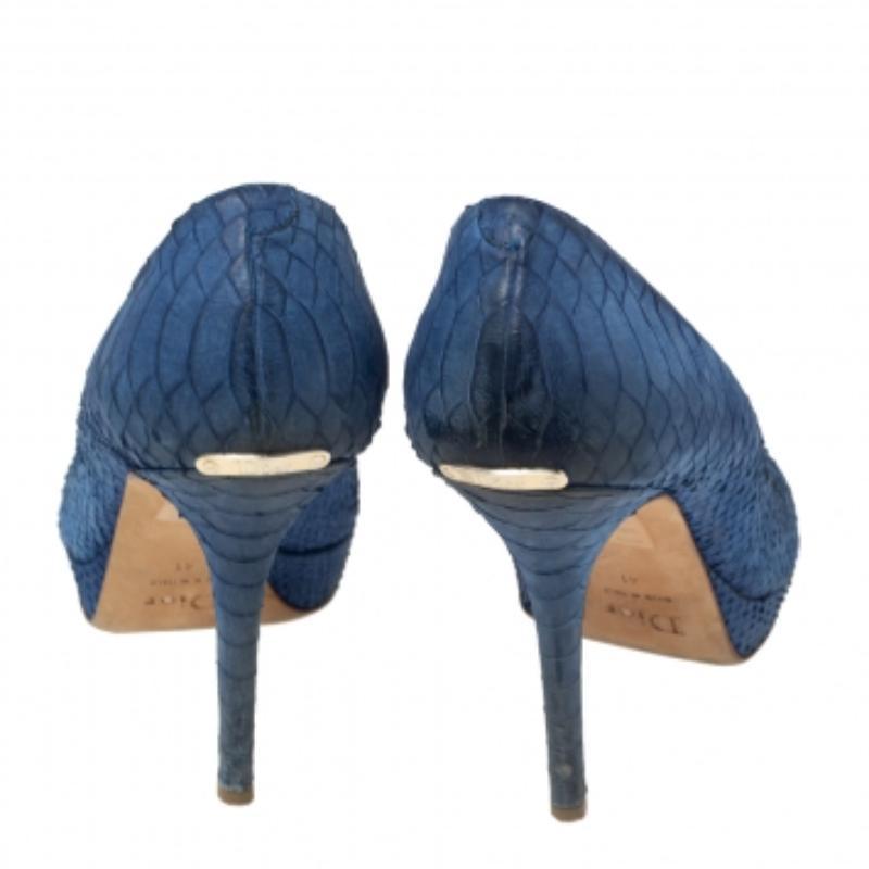 Dior Blue Python Embossed Leather Miss Dior Peep-Toe Pumps Size 41 3