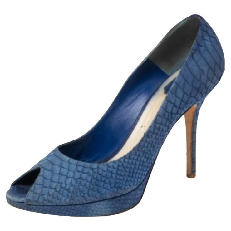 Dior Blue Python Embossed Leather Miss Dior Peep-Toe Pumps Size 41