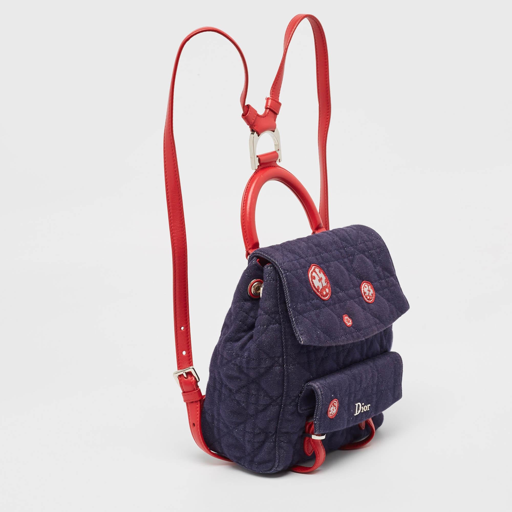 Black Dior Blue/Red Cannage Denim Small Stardust Backpack