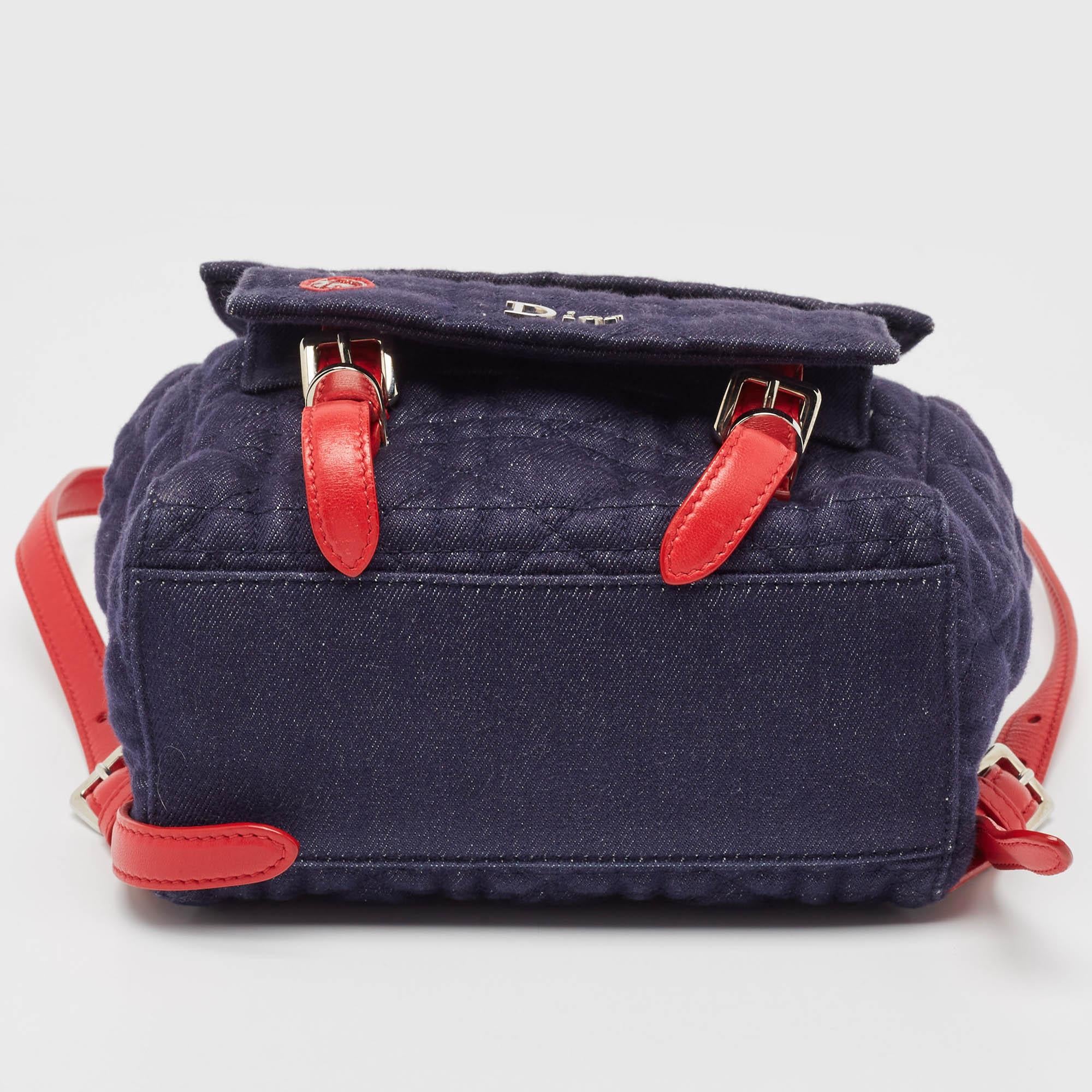 Dior Blue/Red Cannage Denim Small Stardust Backpack 3
