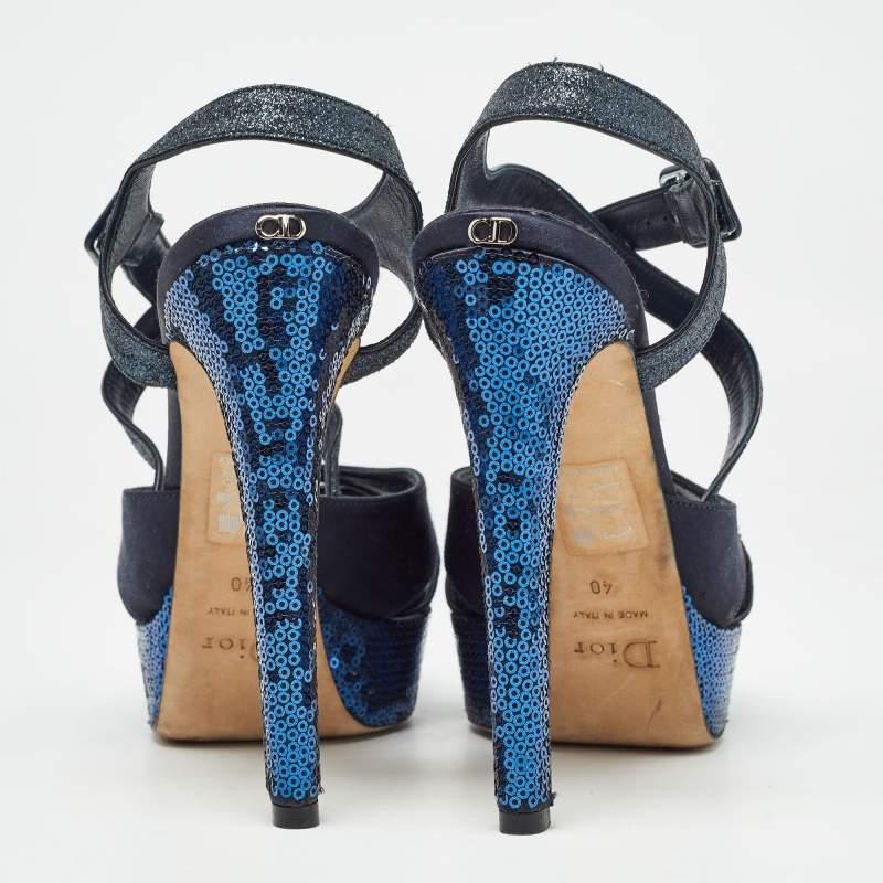 Sandales à lanières à plateforme Dior bleues et paillettes, taille 40 Pour femmes en vente