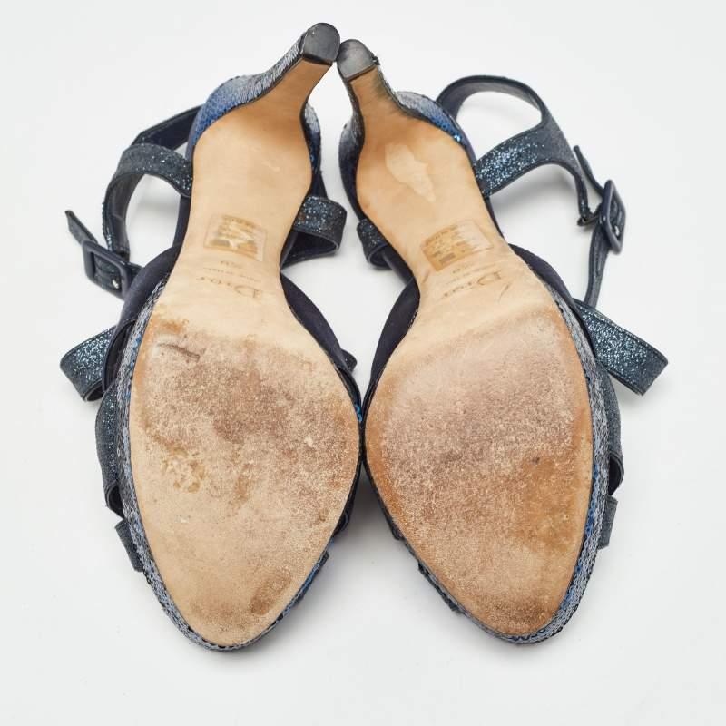 Sandales à lanières à plateforme Dior bleues et paillettes, taille 40 en vente 1
