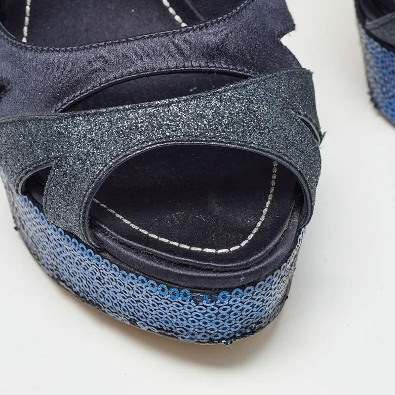 Sandales à lanières à plateforme Dior bleues et paillettes, taille 40 en vente 2
