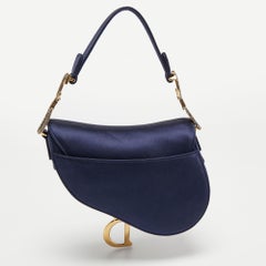 Dior Blue Satin Mini Crystal Embellished Logo Saddle Bag