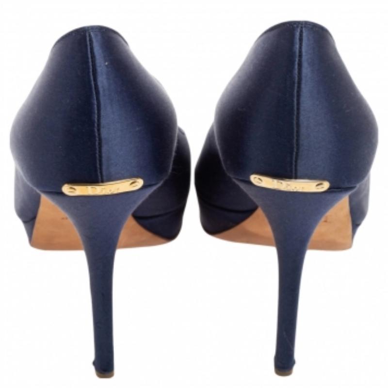 Dior Bleu Satin Miss Dior Peep Toe Platform Pumps Size 40.5 en vente 1