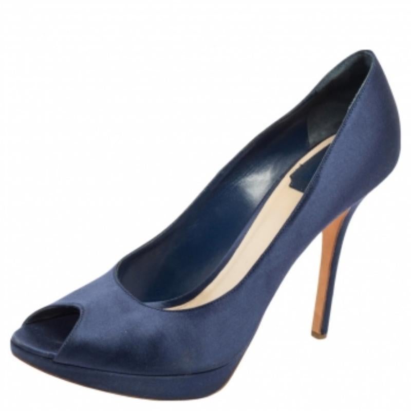 Dior Bleu Satin Miss Dior Peep Toe Platform Pumps Size 40.5 en vente 2