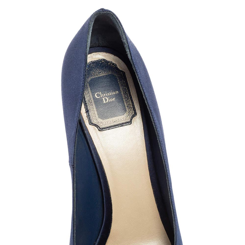 Dior Blue Satin Miss Dior Peep Toe Platform Pumps Size 40.5 For Sale 2