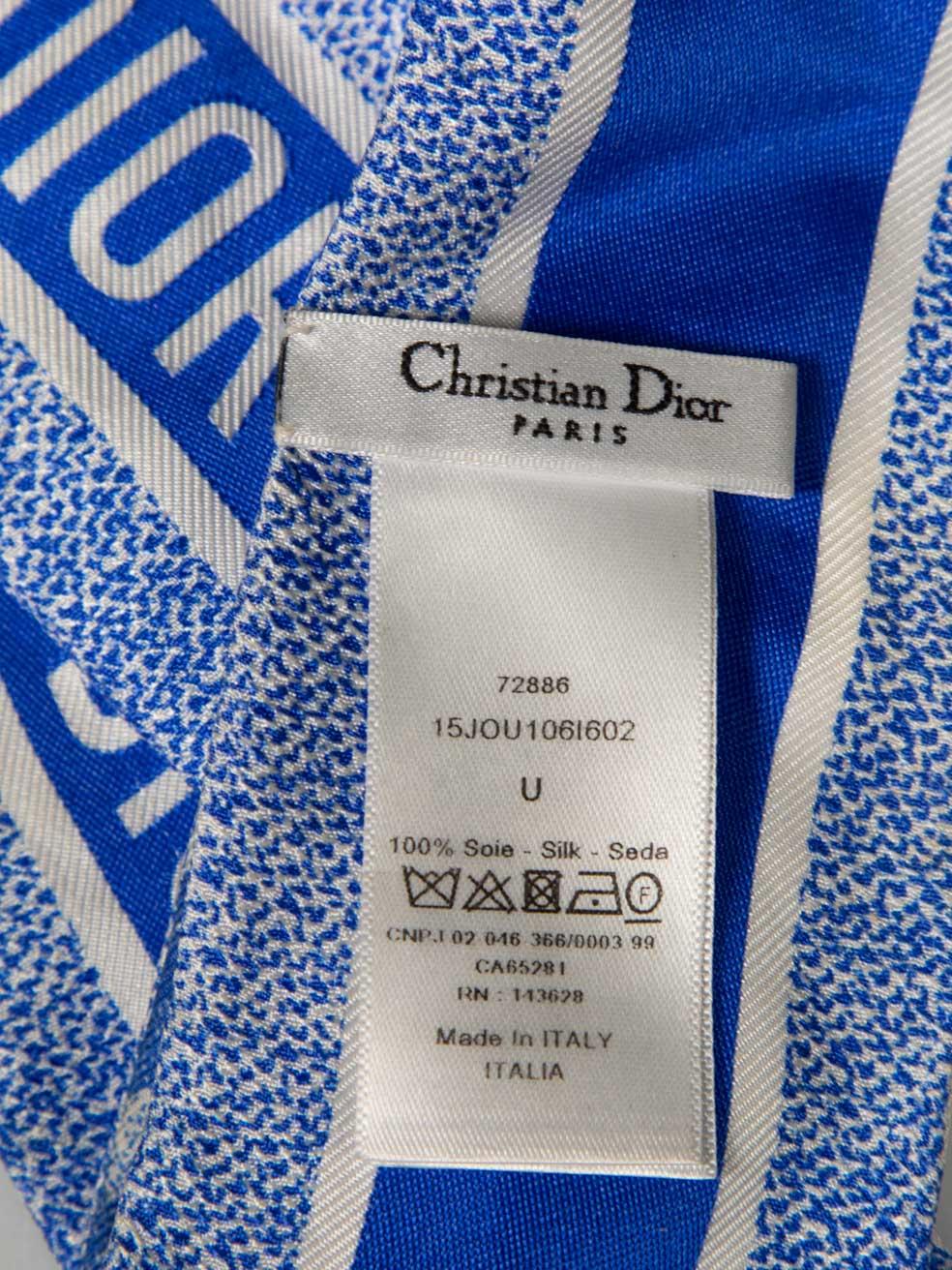 Dior Blue Silk Toile De Jouy Twilly Scarf 6