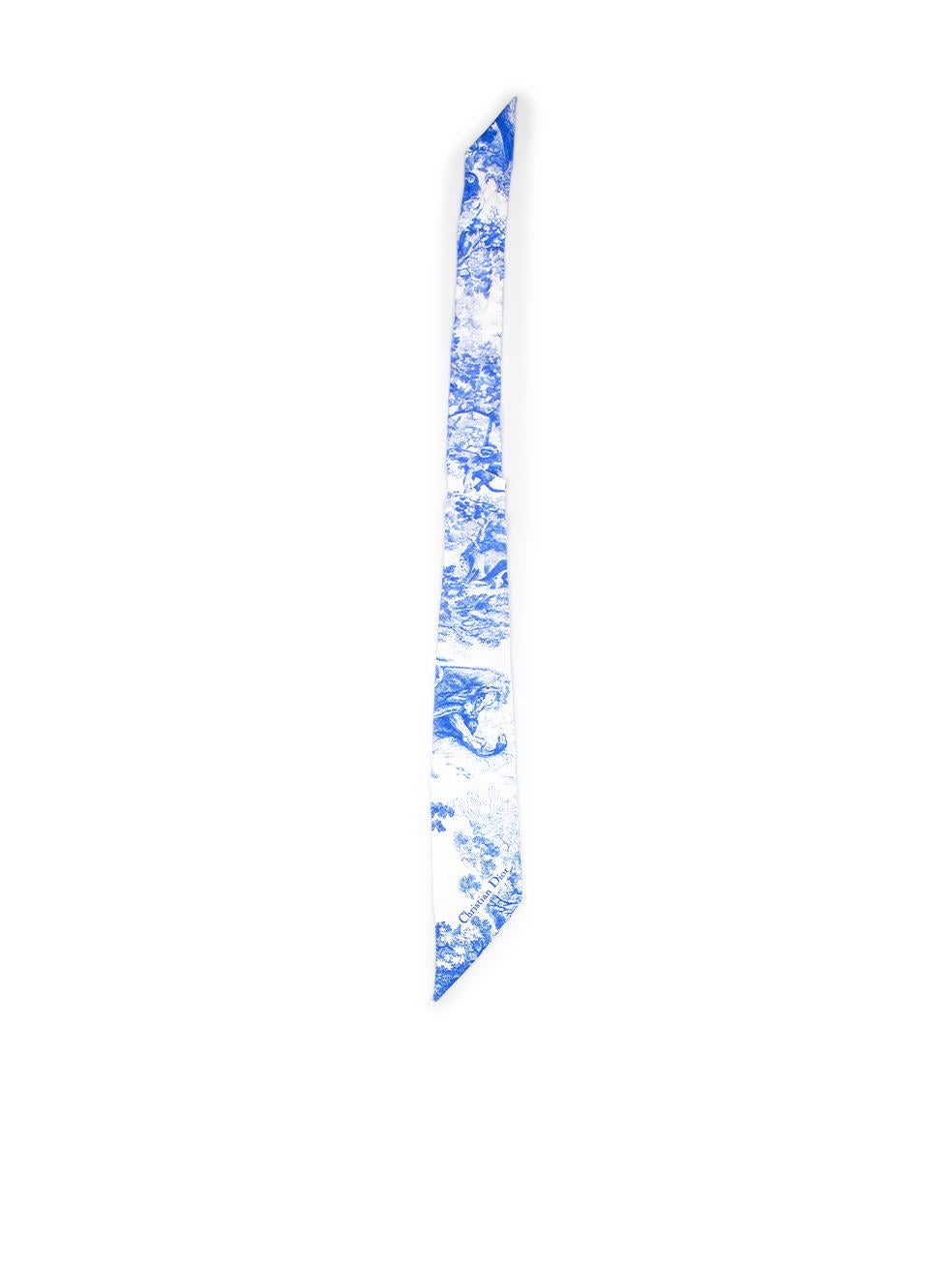 Dior Blue Silk Toile De Jouy Twilly Scarf In Good Condition In London, GB
